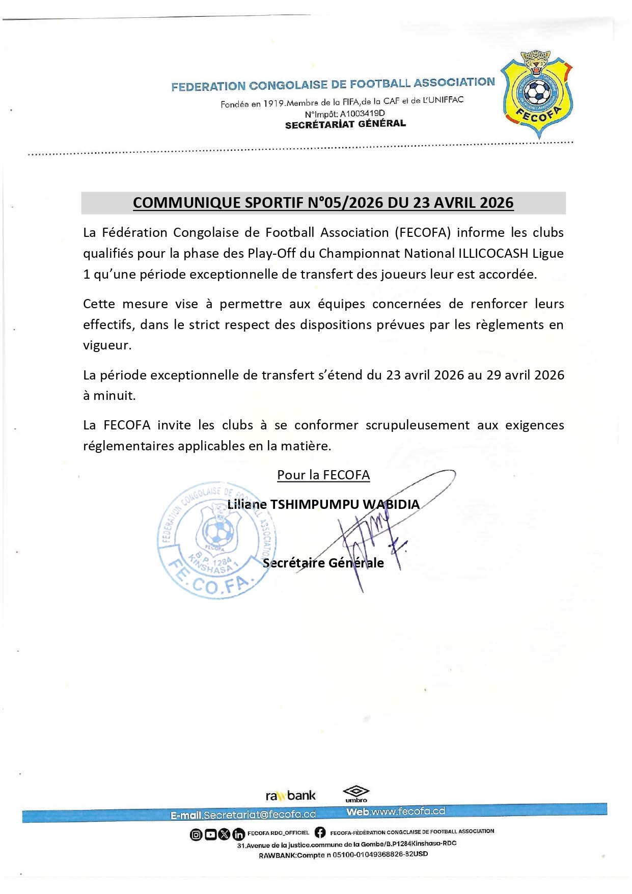Football/ Playoffs de la Linafoot : UNE PÉRIODE EXCEPTIONNELLE DE RECRUTEMENT ACCORDÉE AUX CLUBS QUALIFIÉS !